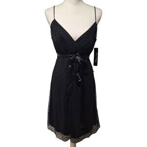 Blu‎ Sage Black DressTie Waist Spaghetti Strap Womens 14 Polkadot Formal Party